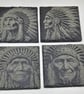 Native American Slate Coasters Set of 4, Engraved Tribal Portrait Coasters, 10cm - Image 6