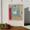 Little Goose detailed hand-stitched miniature on greeting card for Christmas