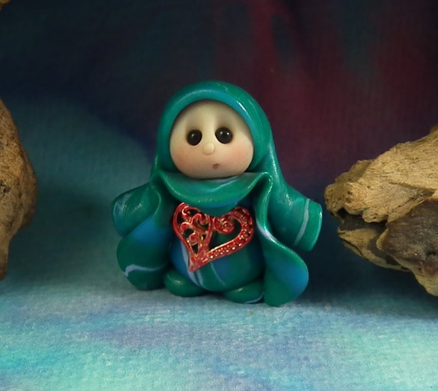 Tiny Village Gnome 'Vera' with heart 1.5" OOAK Sculpt by Ann Galvin