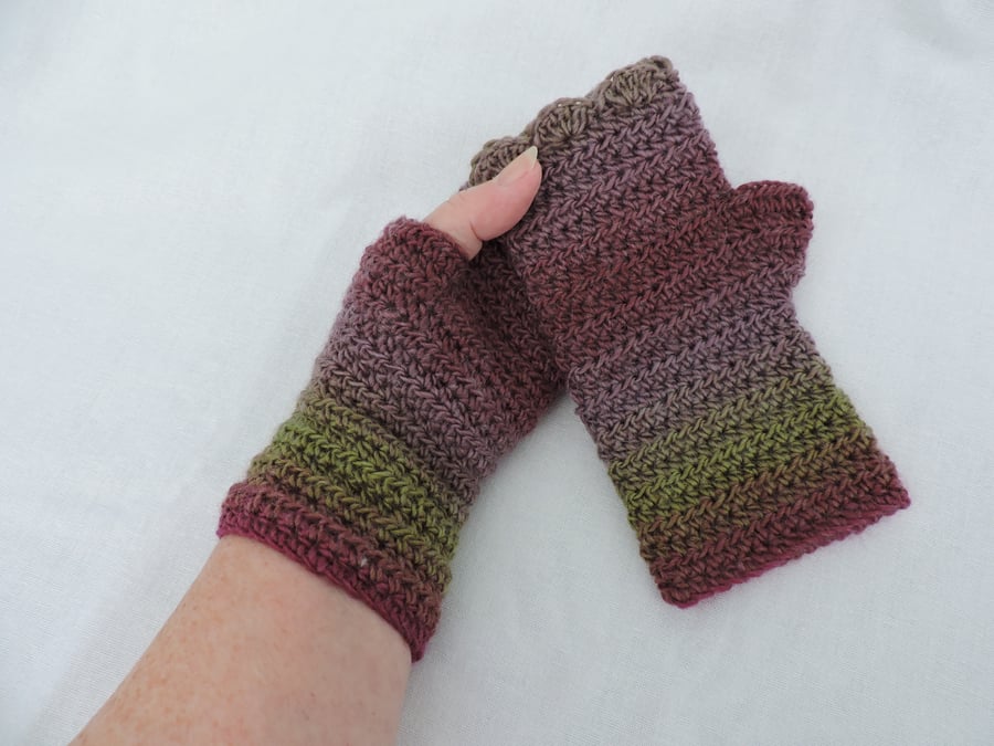 Fingerless Gloves Plum Sage and Dusky Pink