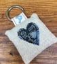 Friend heart keyring, linen and lavender embroidered key ring - Image 4