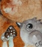 Mounted Whimsical Hare Rabbit with Bird Robin in Moonlight Watercolour Edition  - Image 4