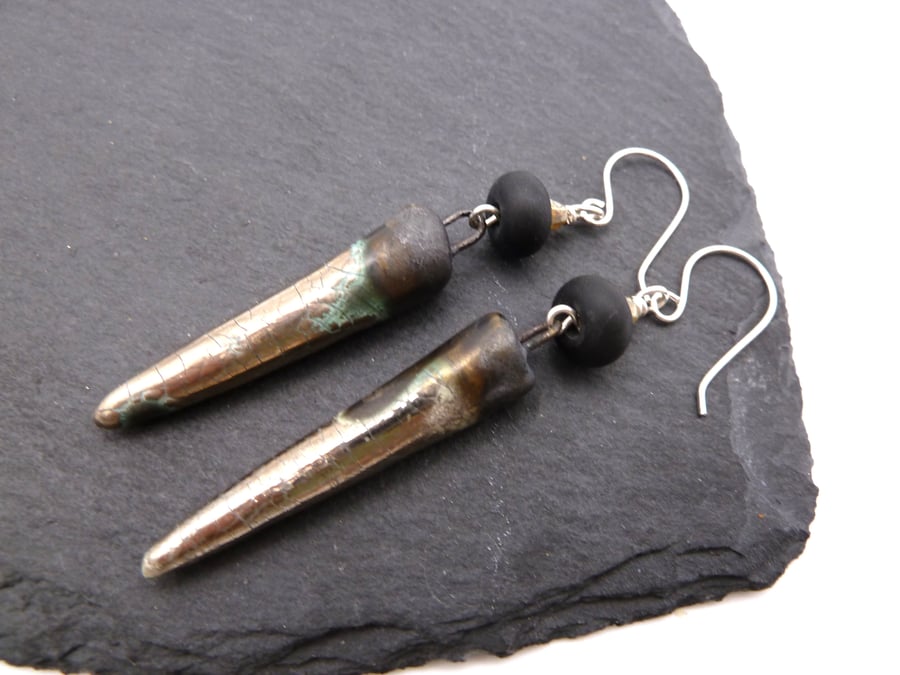 sterling silver earrings, lampwork glass and ceramic spikes