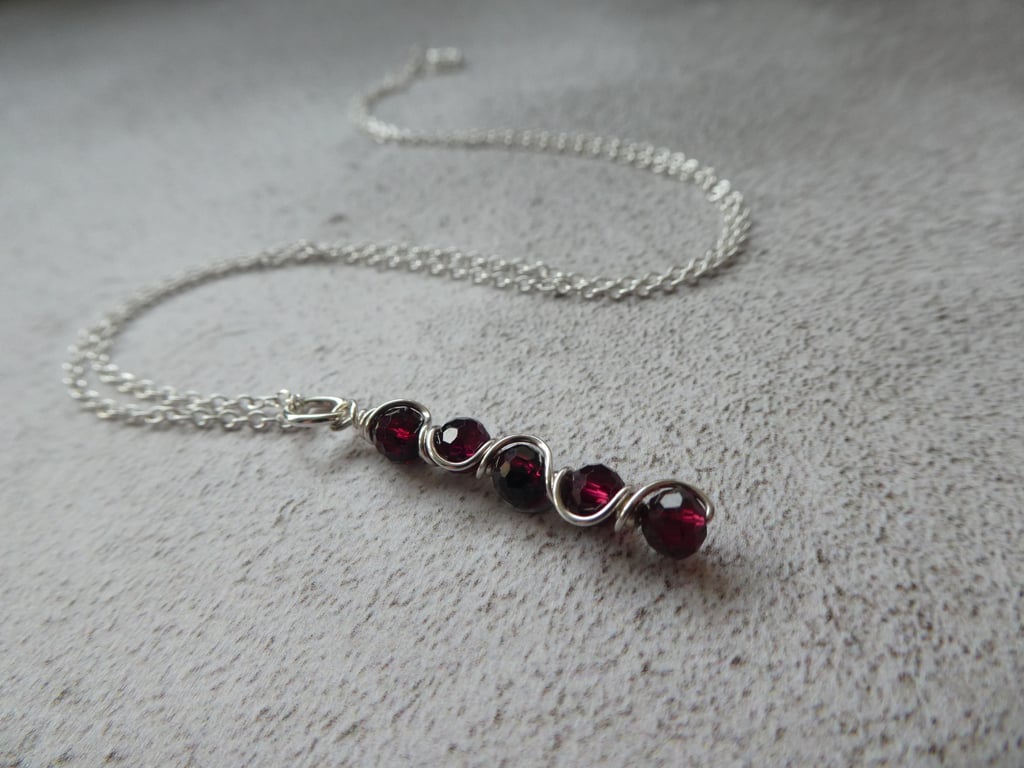 sterling silver garnet pendant, January birthstone necklace