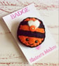 Hand sewn wool blend felt 'busy bee' badge on a printed backing card (orange)
