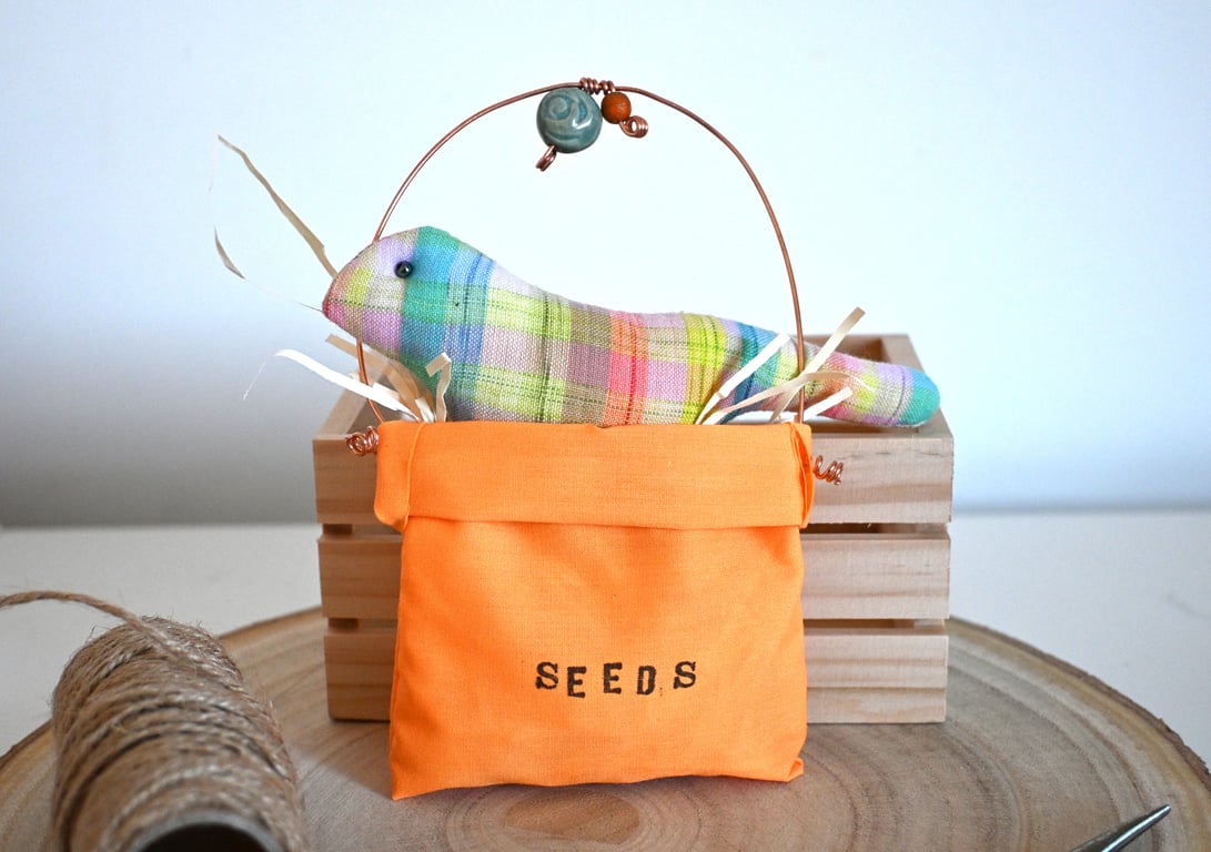 Orange bird seed bag keepsake 