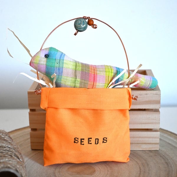 orange bird seed bag 
