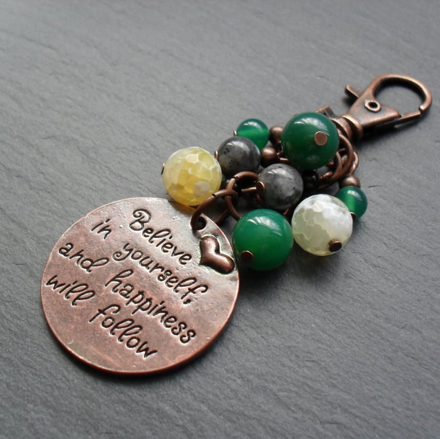  Believe Bag Charm Antique Copper Tone 