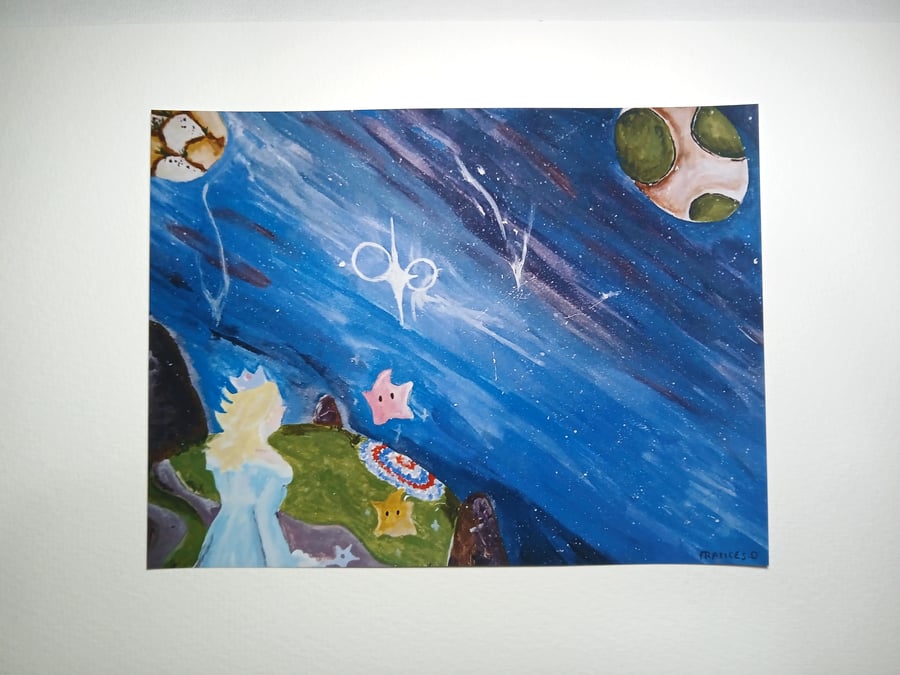 Super Mario Galaxy watercolour Print A5