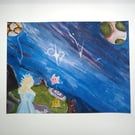 Super Mario Galaxy watercolour Print A5