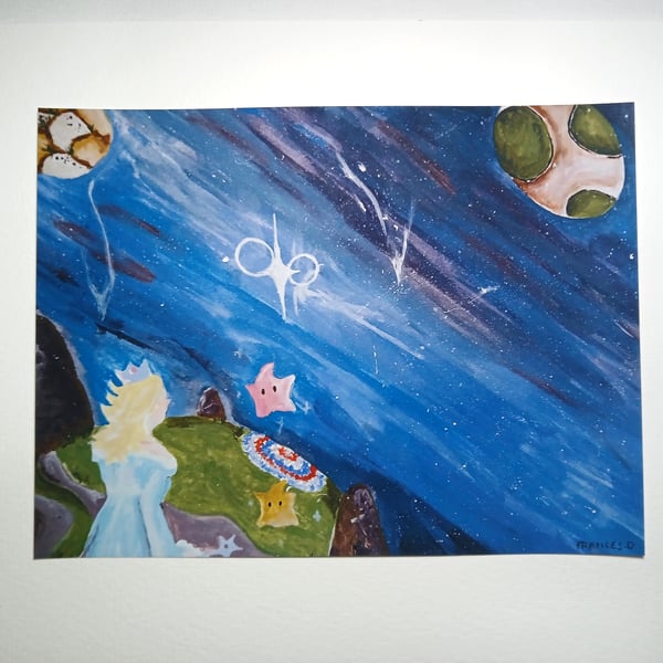 Super Mario Galaxy watercolour Print A5