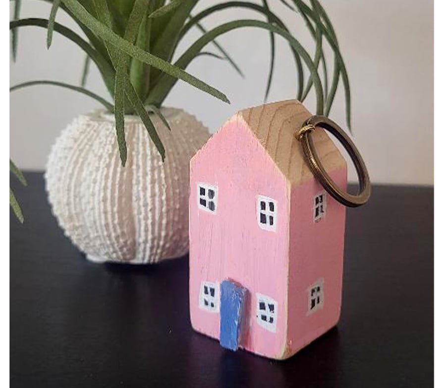 Wooden House Key Ring