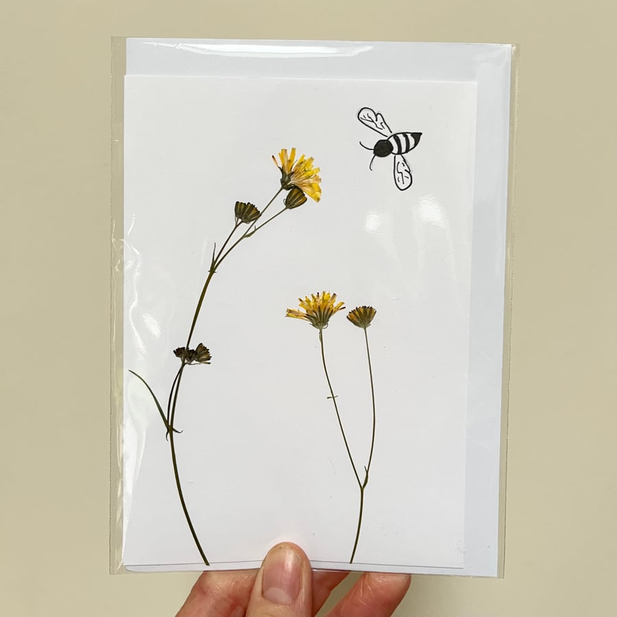 Perfectly Imperfect Real Pressed Flower, Wildflower and Bee Greeting Card
