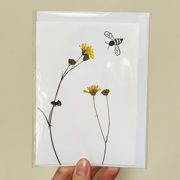 Perfectly Imperfect Real Pressed Flower, Wildflower and Bee Greeting Card