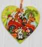 Decoupaged Wooden Hanging Heart 15cm (6") Toy Safari design - Image 2
