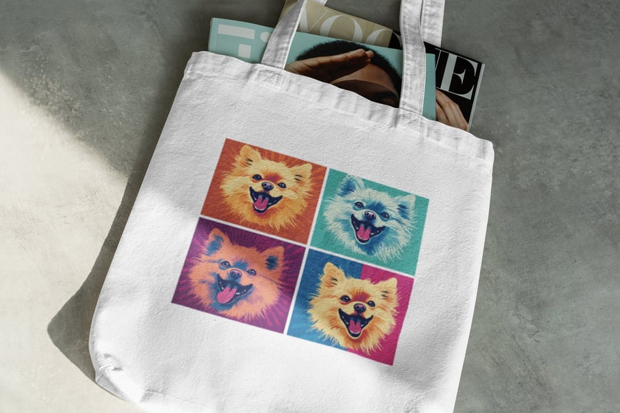 Pomeranian Dog pop art printed tote bag, shopping bag, dog gifts