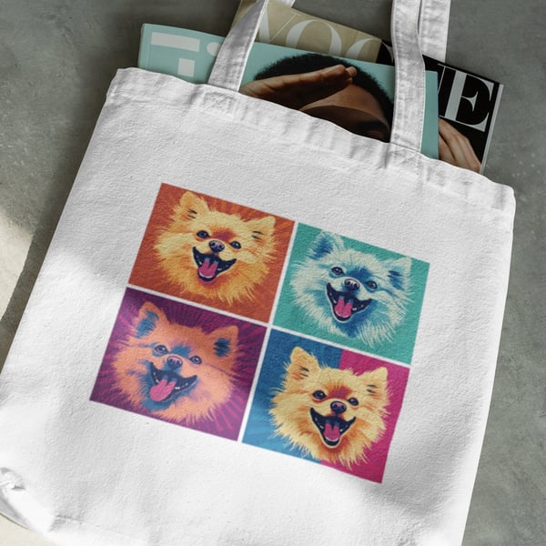 Pomeranian Dog pop art printed tote bag, shopping bag, dog gifts