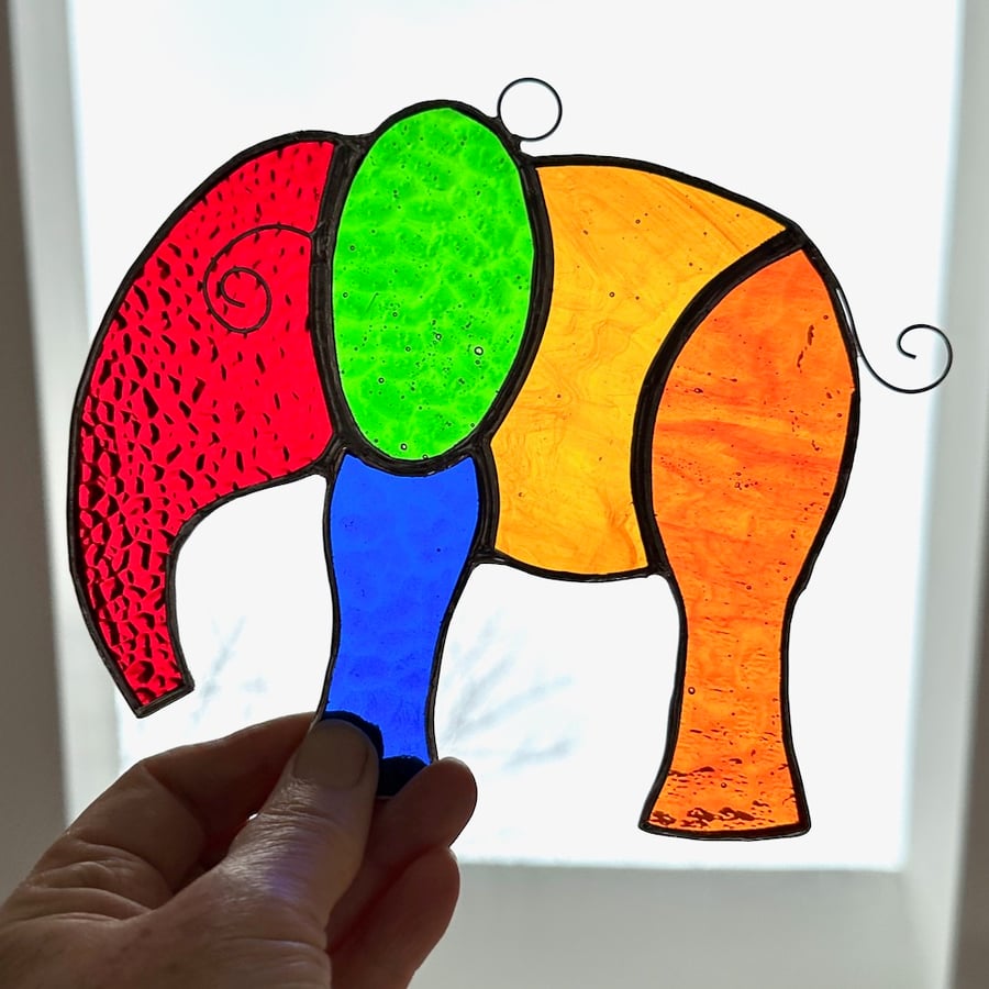 Stained Glass Elephant Suncatchers - Handmade Hanging Decoration - Multi Red