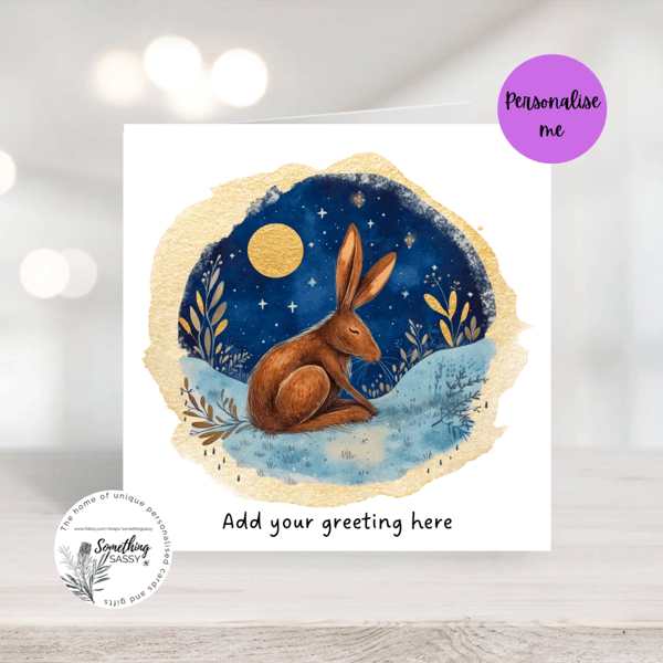 Personalised Watercolour Hare Greeting card personalised for any occasion