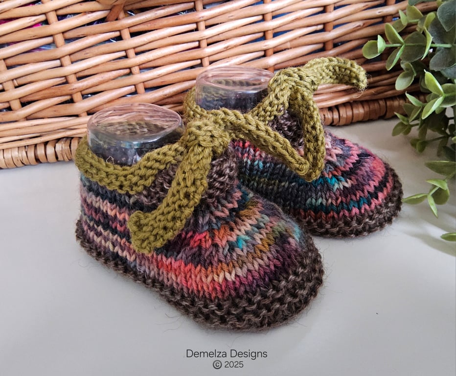 Unisex Baby Shoes with Designer Hand Dyed Merino Wool yarn  3-6 months