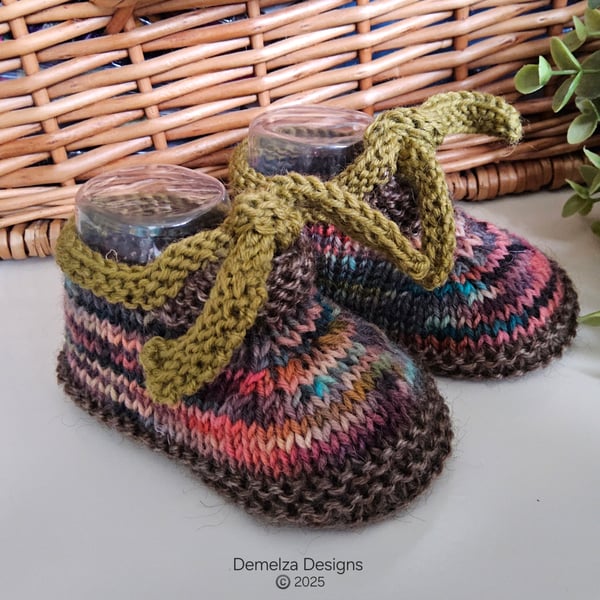 Unisex Baby Shoes with Designer Hand Dyed Merino Wool yarn  3-6 months