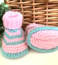 SALE Baby Girl's Hand Knitted Rompers & Matching Booties Set 0-3 months size - Image 6