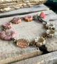 Czech Glass Flower Bracelet. Pink & Cream Floral Jewellery. Vintage Boho Style - Image 5