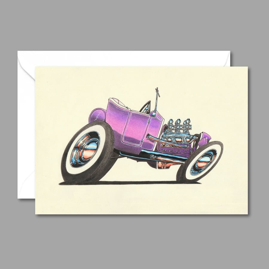 Purple Custom Car Card: Car Lover Birthday Greetings - Card For Him