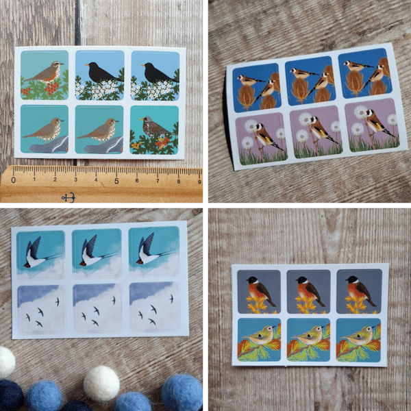 British Birds Set 3 Envelope Stickers - 24 mini stickers