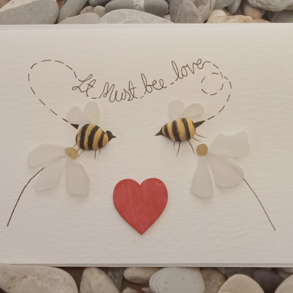 It must bee love, Valentines day pebble art card