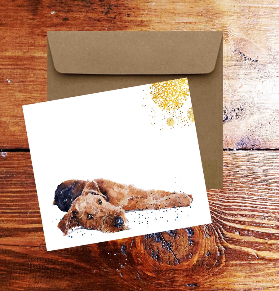 Airedale Terrier II Square Christmas Card(s) Single Pack of 6.Airedale Terrier c