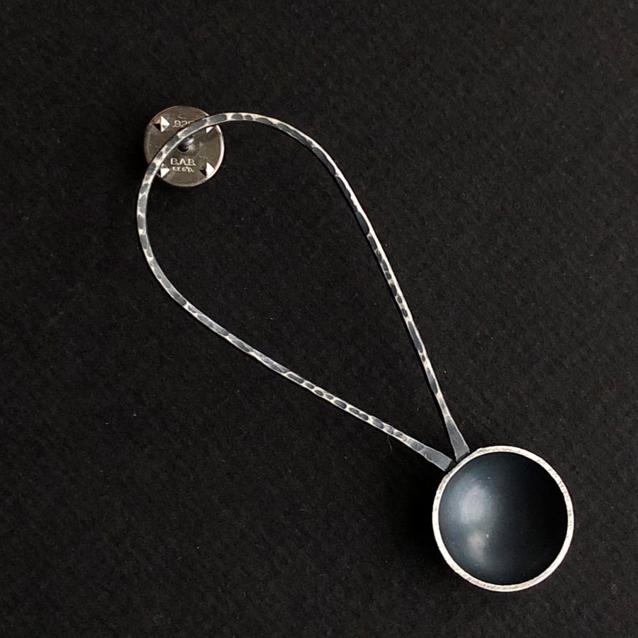 Oxidised silver spoon pin brooch with hammered detail.