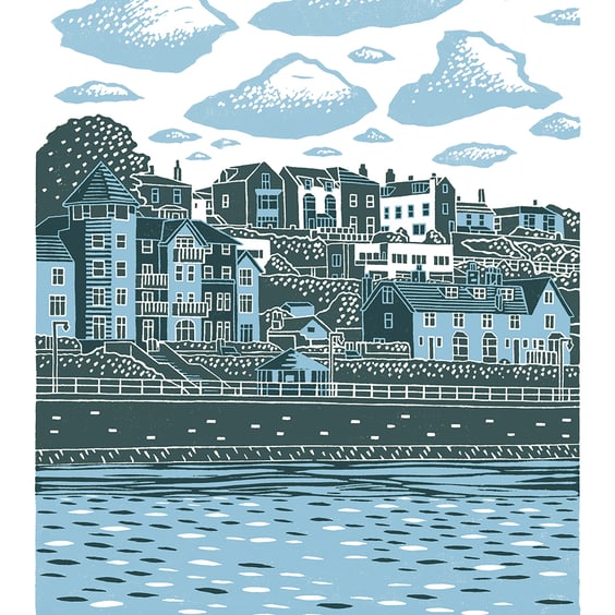 Filey A3 poster-print (dark grey and light blue)