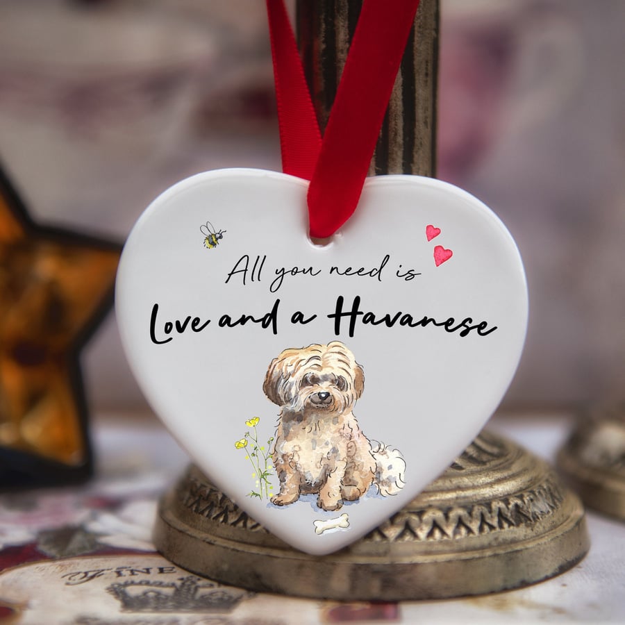 Love and a Havanese Fawn Ceramic Heart