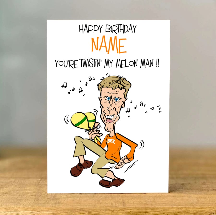 Personalised Music Birthday Card, Bez, mum, dad, grandad, gran, son, daughter, 