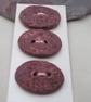 3 Medium Oval Damson Purple Leaf Pattern Ceramic Buttons - Image 1