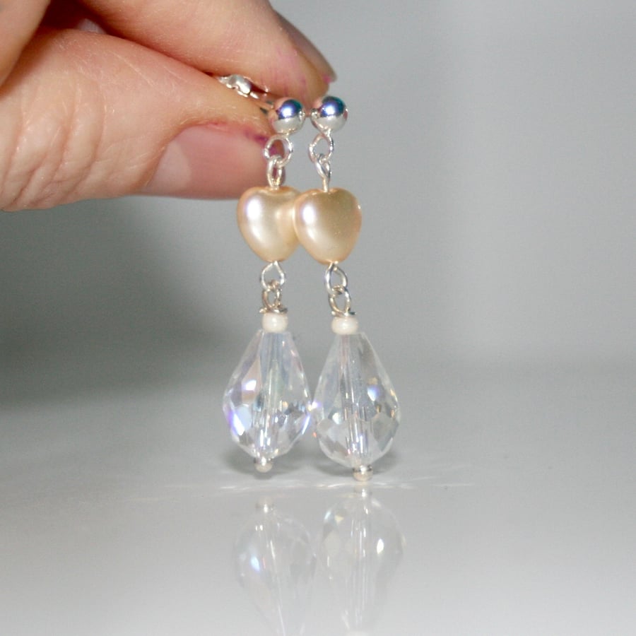 Heart and crystal earrings