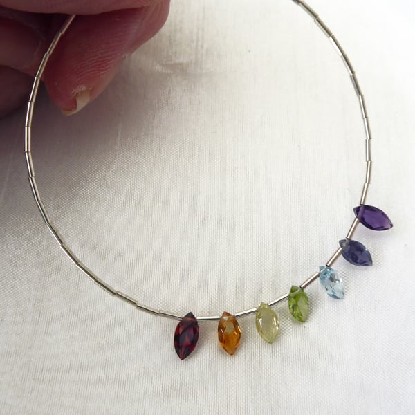 Sterling Silver and Briolette Gemstone Bracelet with Rainbow coloured Chakra Cry