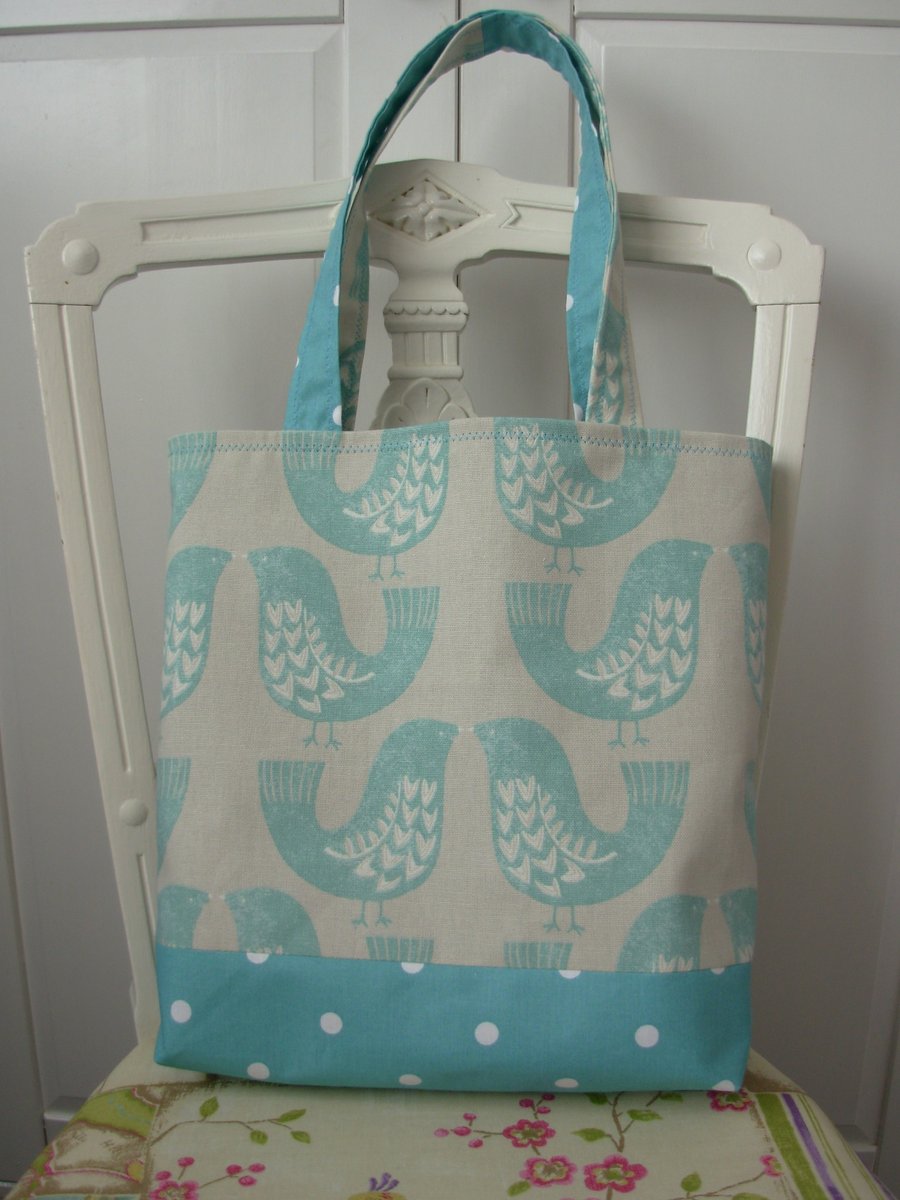 Tote Bag Shopping Bag Linen Scandi Birds