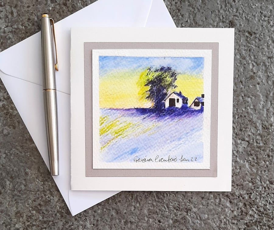 Blank Handpainted Card. Frosty Morning. The Card That's Also A Keepsake