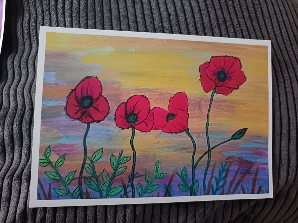A4 Art Print: Poppies in the Setting Sun 