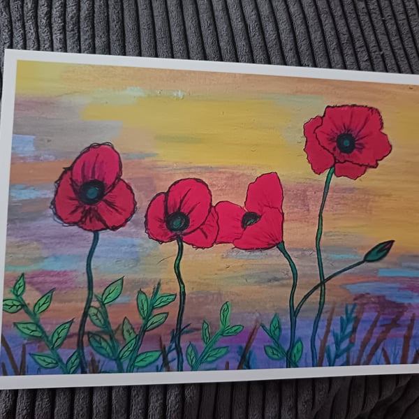 A4 Art Print: Poppies in the Setting Sun 