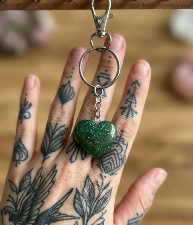 Minimalist Forest Green Stone Heart Keychain - Ritual-Craft Talisman