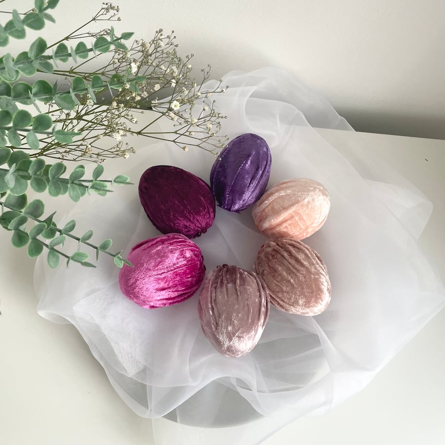 Velvet Easter Eggs Pink and Purple Set of 6 Decorative Eggs Easter Spring Table 