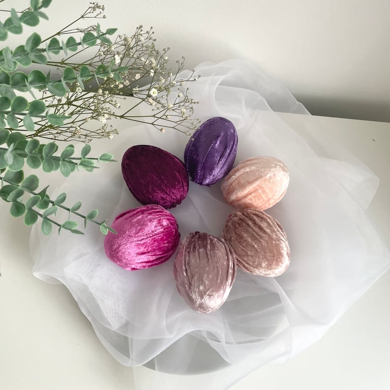 Velvet Easter Eggs Pink and Purple Set of 6 Decorative Eggs Easter Spring Table 
