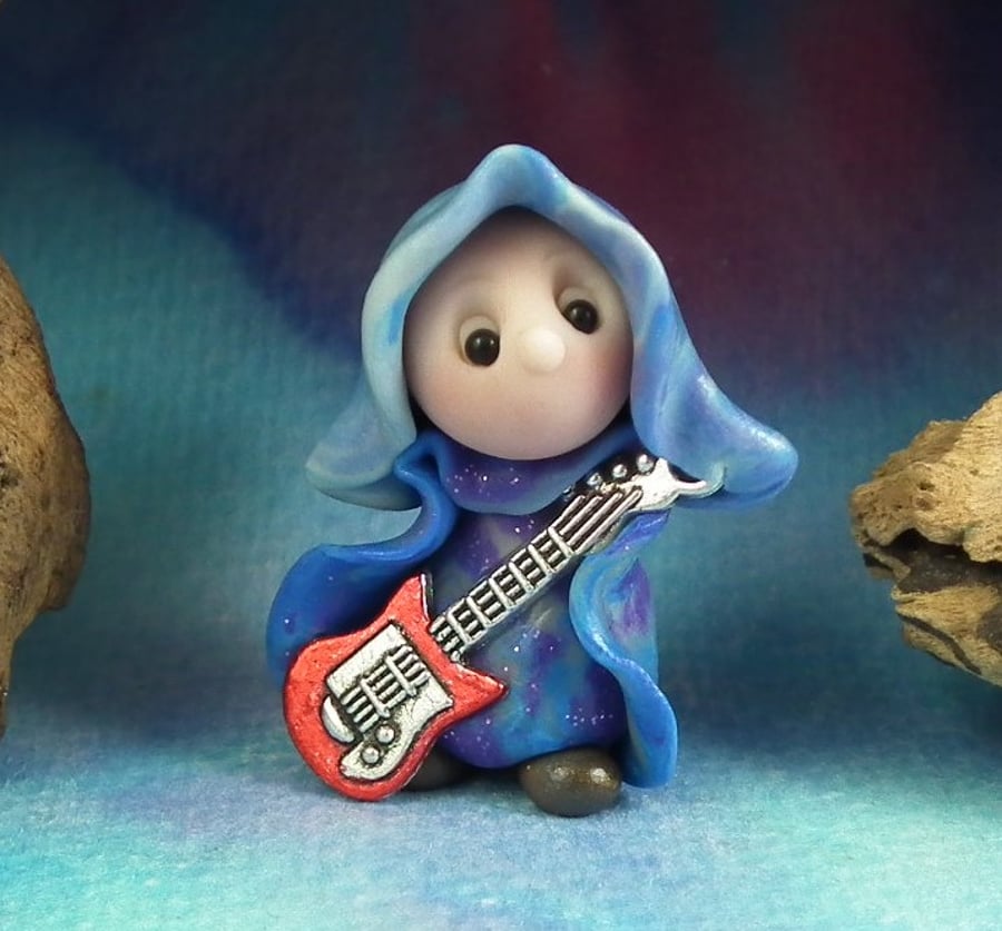 Spring Sale ... Tiny Musical Gnome 'Della' with guitar OOAK Sculpt by Ann Galvin