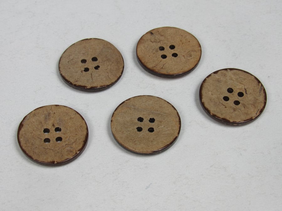 5 Medium Smooth Coconut Shell Buttons Size 36, 24mm