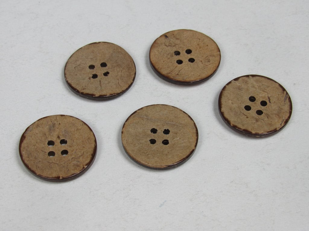 5 Medium Smooth Coconut Shell Buttons Size 36, 24mm