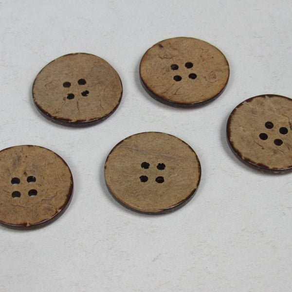 5 Medium Smooth Coconut Shell Buttons Size 36, 24mm