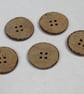 5 Medium Smooth Coconut Shell Buttons Size 36, 24mm